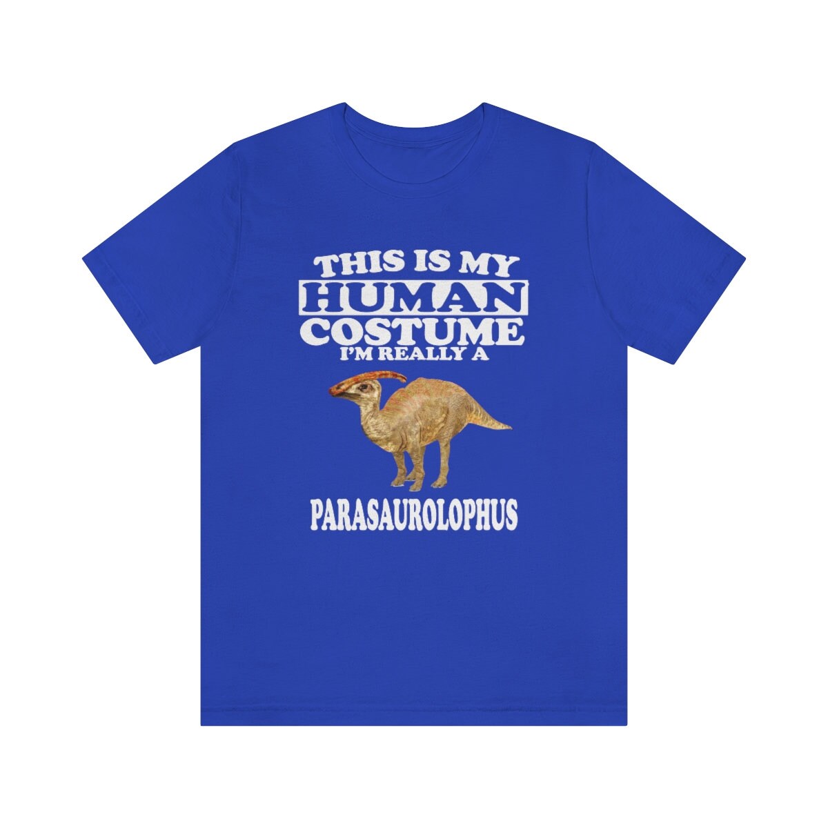 This is my human costume I am really a parasaurolophus dinosaur tee