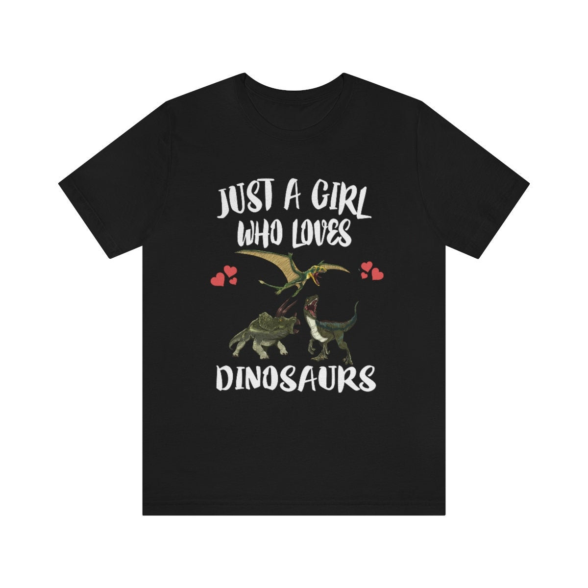Just a girl who loves dinosaurs triceratops velociraptor multi dino tee