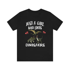 Just a girl who loves dinosaurs triceratops velociraptor multi dino tee
