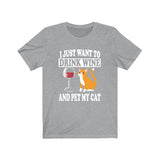 I Just Want To Drink Wine And Pet My Cat Shirt, Cat Lover Shirt, Cat Shirt, Cat Gift Boy Girl Shirt Image 3