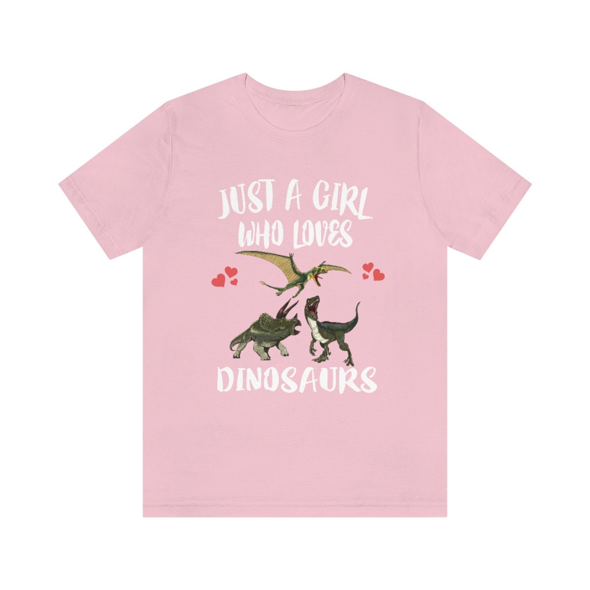 Just a girl who loves dinosaurs triceratops velociraptor multi dino tee