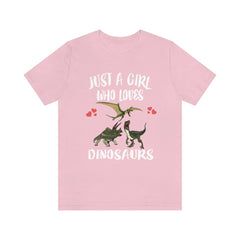 Just a girl who loves dinosaurs triceratops velociraptor multi dino tee
