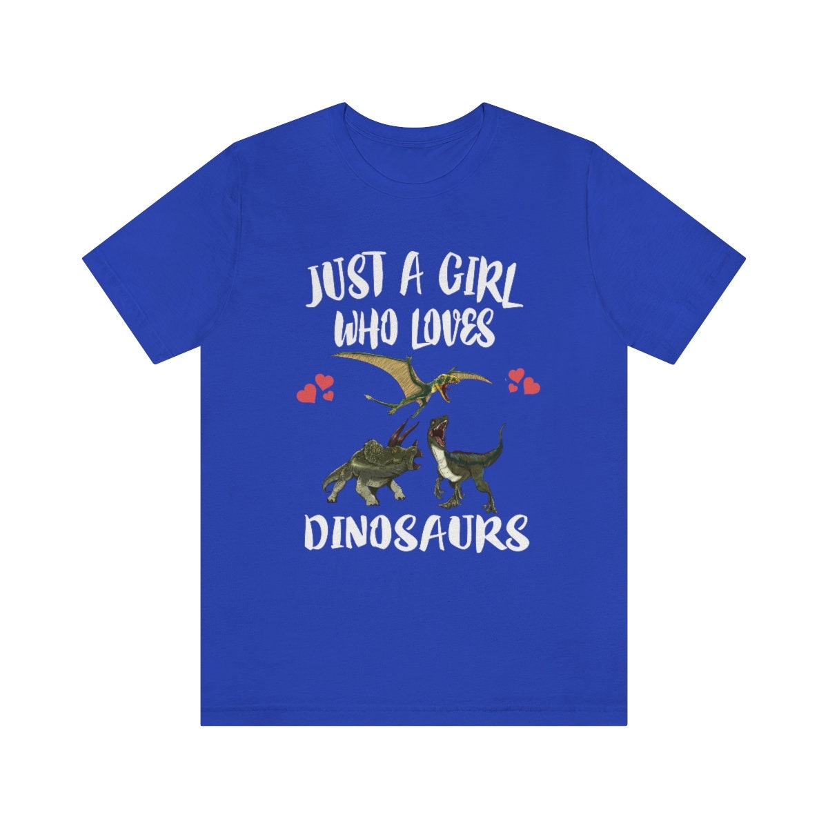 Just a girl who loves dinosaurs triceratops velociraptor multi dino tee