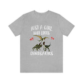 Just A Girl Who Loves Dinosaur Shirt, Triceratops Lover Shirt, Velociraptor Shirt, Pterodactyl Dimorphodon Shirt, Dinosaur Adult Kids Image 1