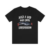 Just A Boy Who Loves Liopleurodon Dinosaur Shirt, Liopleurodon Lover Shirt, Dinosaur Lover Gift, Animal Adult Toddler Kids Gift T-Shirt Image 1
