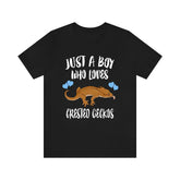 Just A Boy Who Loves Crested Geckos Lizards Shirt, Gecko Lover Shirt, Crested Gecko Gift, Pet Lizard Shirt, Adult Kids Animal T-Shirt Image 1