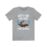 Just A Boy Who Loves Fire Skinks Ok Lizards Shirt, Skink Lizard Lover Shirt, Pet Fire Skink Gift, Lizard Shirt, Adult Kids Animal T-Shirt Image 1