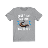 Just A Boy Who Loves Fire Skinks Ok Lizards Shirt, Skink Lizard Lover Shirt, Pet Fire Skink Gift, Lizard Shirt, Adult Kids Animal T-Shirt Image 1