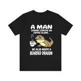 A Man Cannot Survive on Coffee Alone He Needs A Bearded Dragon Shirt, Bearded Dragon Owner Shirt, Lizard Bearded Dragon Boy Shirt Image 1