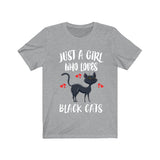Just A Girl Who Loves Black Cats Ok Shirt, Cat Lover Shirt, Cat Mom Shirt, Funny Cat Gift, Boy Girl Shirt Image 1