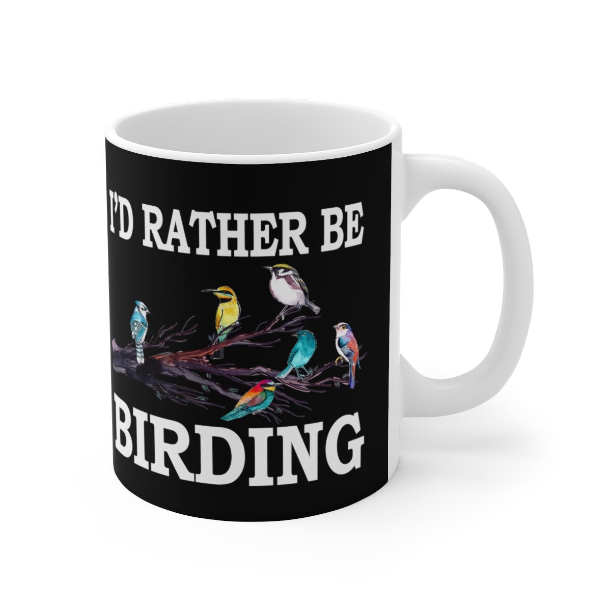I'd Rather Be Birding Tee Coffee Mug, Bird Lover Gift, Bird Animal Mug Image 1