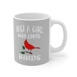 Just A Girl Who Loves Birding Birds Cardinal Tee Coffee Mug, Bird Lover Gift, Birding Animal Mug Image 1