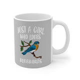 Just A Girl Who Loves Birding Birds Bluebird Tee Coffee Mug, Bird Lover Gift, Birding Animal Mug Image 1