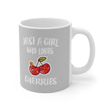 Just A Girl Who Loves Cherries Tee Coffee Mug, Fruit Lover Gift, Vegan Mug Image 2
