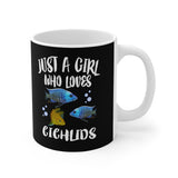 Just A Girl Who Loves Cichlids Fish Tee Coffee Mug, Cichlid Lover Gift, Cichlid Animal Mug Image 1