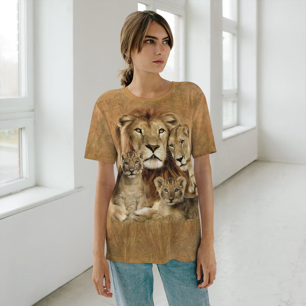 African Lion Family T-Shirt - lion family print design