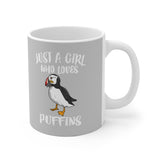 Just A Girl Who Loves Puffins Bird Tee Coffee Mug, Puffin Lover Gift, Birding Animal Mug Image 1