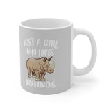 Just A Girl Who Loves Rhinos Tee Coffee Mug, Rhino Lover Gift, Rhino Animal Mug Image 2