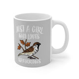 Just A Girl Who Loves Sparrows Bird Tee Coffee Mug, Sparrow Lover Gift, Birding Animal Mug Image 1