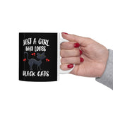 Just A Girl Who Loves Black Cats Tee Coffee Mug, Black Cat Lover Gift, Cat Animal Mug Image 3