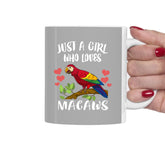 Just A Girl Who Loves Macaws Bird Tea Coffee Mug, Macaw Lover Gift, Birding Animal Mug Image 1