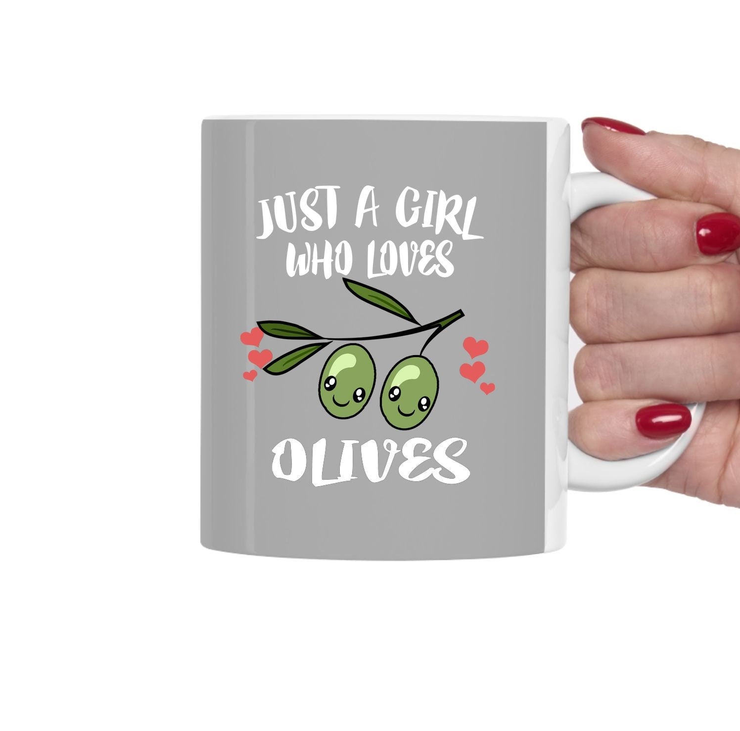 Just A Girl Who Loves Olives Vegetable Tea Coffee Mug, Olive Lover Gift, Vegan Mug Image 1
