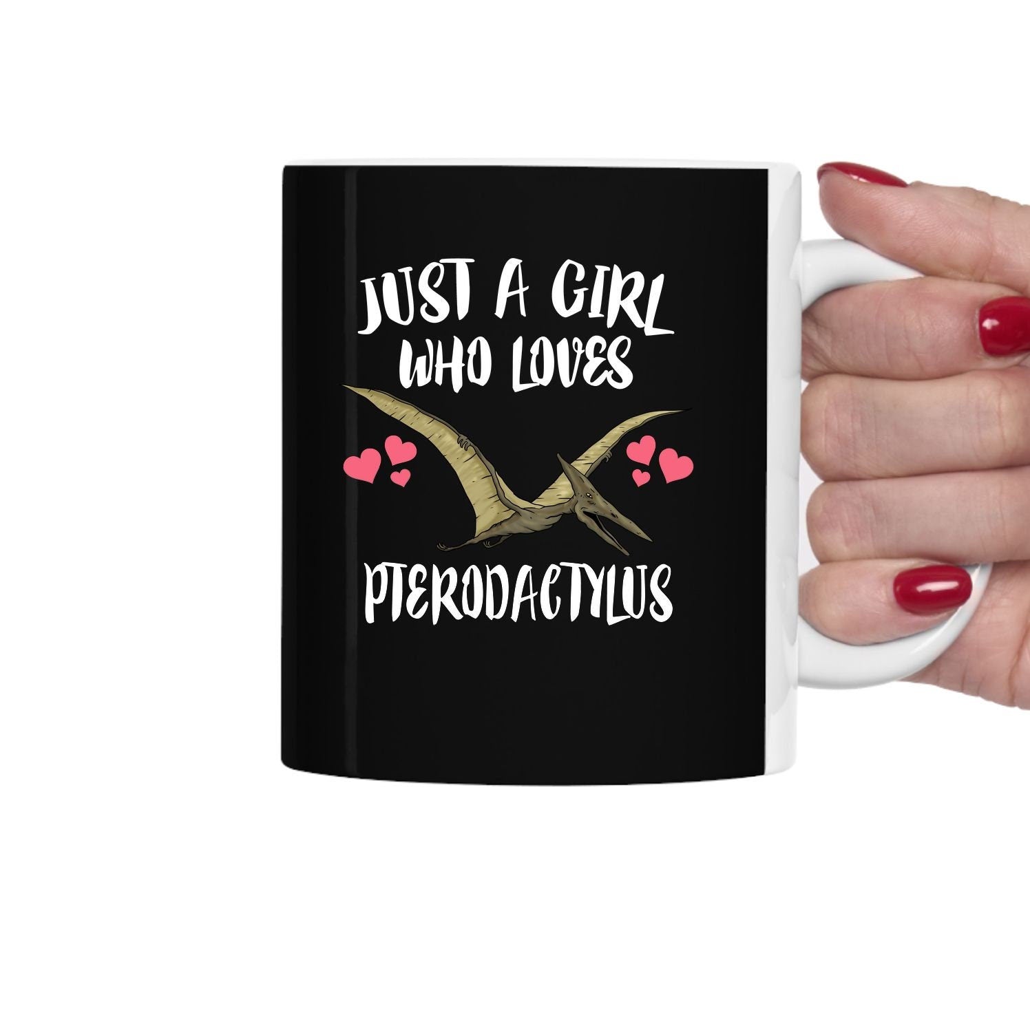 Just A Girl Who Loves Pterodactylus Dinosaur Tea Coffee Mug, Pterodactyl Lover Gift, Flying Dinosaur Animal Mug Image 1