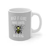 Just A Girl Who Loves Bees Tee Coffee Mug, Bee Lover Gift, Bee Animal Mug Image 1