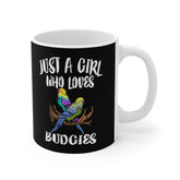 Just A Girl Who Loves Budgies Tee Coffee Mug, Budgie Lover Gift, Budgie Animal Mug Image 1