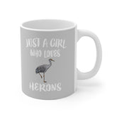 Just A Girl Who Loves Herons Birds Tee Coffee Mug, Heron Lover Gift, Heron Animal Mug Image 1