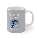 Just A Girl Who Loves Swallows Bird Tee Coffee Mug, Swallow Lover Gift, Birding Animal Mug Image 1