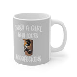 Just A Girl Who Loves Woodpeckers Bird Tee Coffee Mug, Woodpecker Lover Gift, Birding Animal Mug Image 2