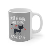 Just A Girl Who Loves Black Cats Tee Coffee Mug, Black Cat Lover Gift, Cat Animal Mug Image 1