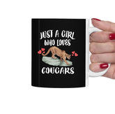 Just A Girl Who Loves Cougars Tee Coffee Mug, Mountain Lion Lover Gift, Cougar Animal Mug Image 1