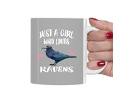 Just A Girl Who Loves Ravens Bird Tea Coffee Mug, Raven Lover Gift, Raven Birding Animal Mug Image 1