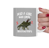 Just A Girl Who Loves Triceratops Dinosaur Tea Coffee Mug, Triceratops Lover Gift, Triceratops Dinosaur Animal Mug Image 1