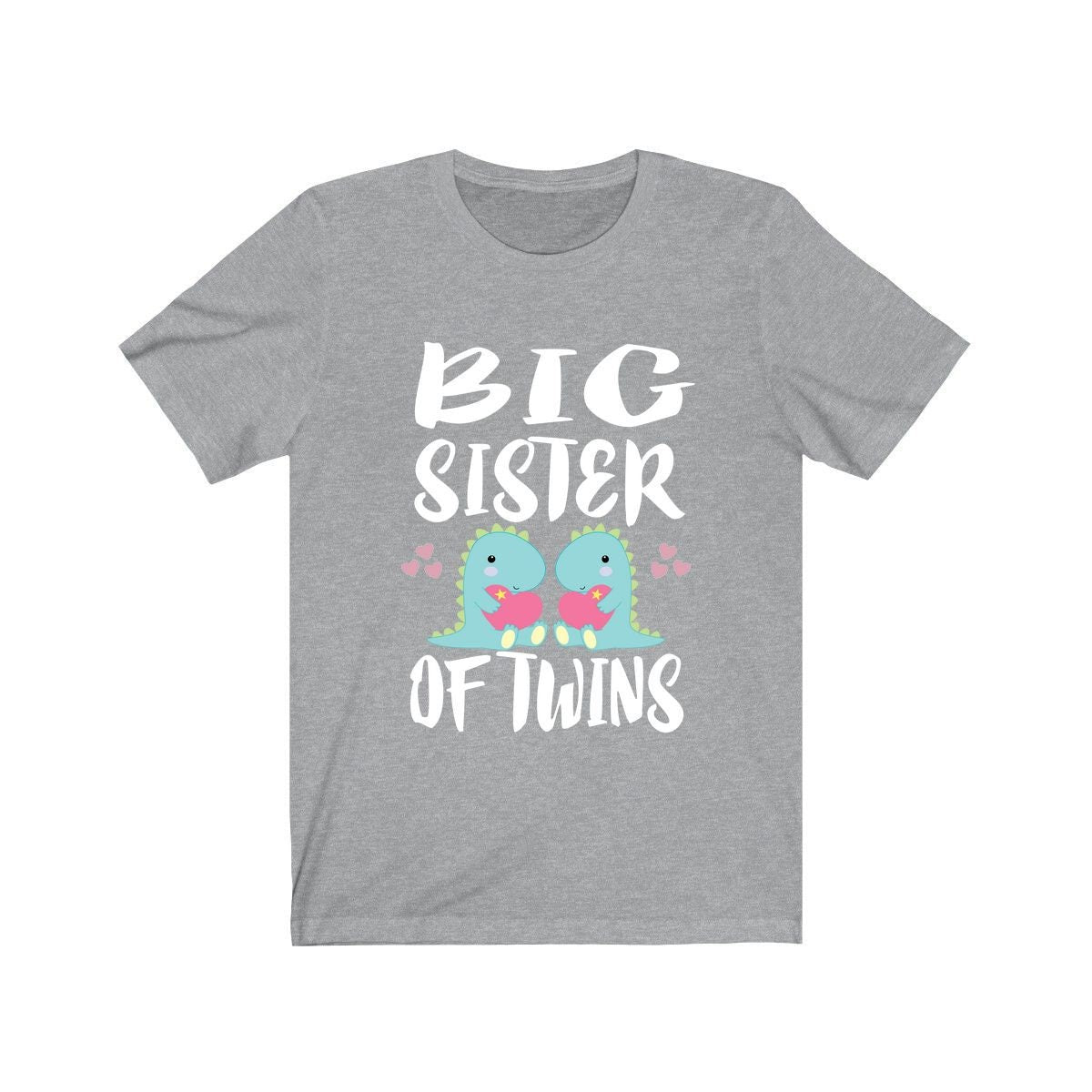 Big sister of twins dinosaurs sibling announcement tee for girl