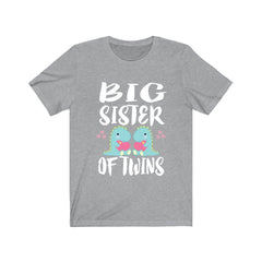 Big sister of twins dinosaurs sibling announcement tee for girl