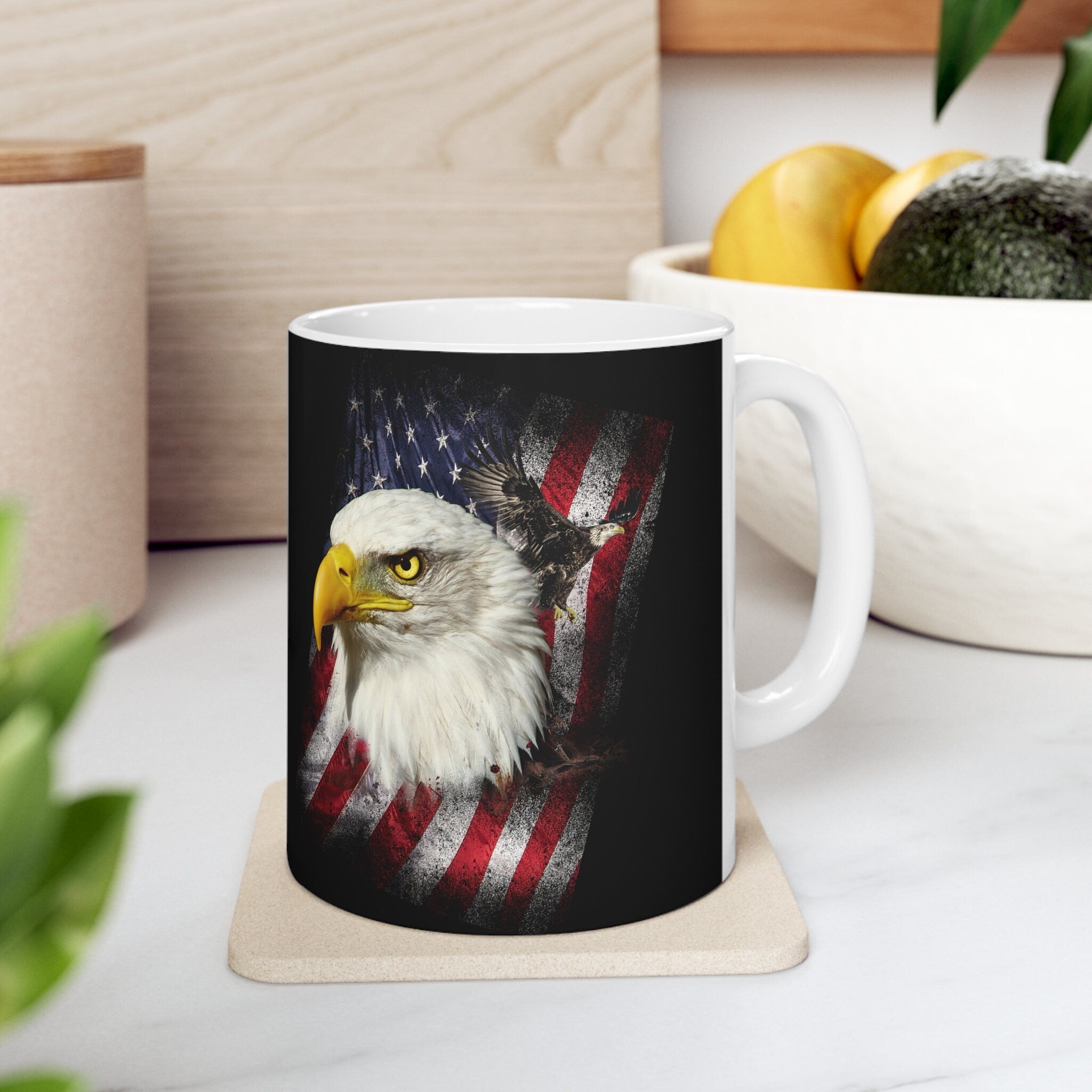 Bald Eagle USA Flag Coffee Mug - bald eagle and USA flag design