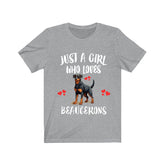 Just A Girl Who Loves Beaucerons Shirt, Dog Lover Shirt, Beauceron Dog, Animal Toddler Infant Kids Gift T-Shirt Image 1