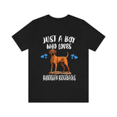 Just A Boy Who Loves Rhodhesian Ridgebacks Dogs Shirt, Dog Lover Shirt, Rhodhesian Ridgeback Dog, Animal Toddler Infant Kids Gift T-Shirt Image 1