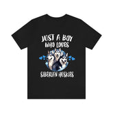 Just A Boy Who Loves Siberian Huskies Dogs Shirt, Dog Lover Shirt, Siberian Husky Dog, Animal Toddler Infant Kids Gift T-Shirt Image 1