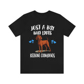 Just A Boy Who Loves Redbone Coonhounds Dogs Shirt, Dog Lover Shirt, Redbone Coonhound Dog, Animal Toddler Infant Kids Gift T-Shirt Image 1