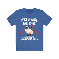 Just a girl who loves snowshoe cats pointed white-pawed cat lover tee