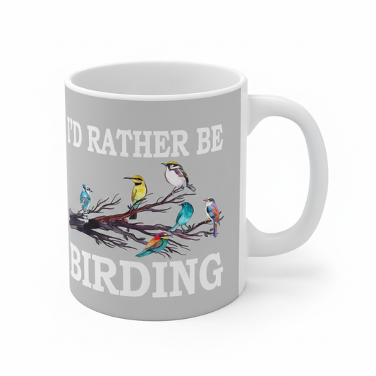 I'd Rather Be Birding Coffee Mug - bird print design