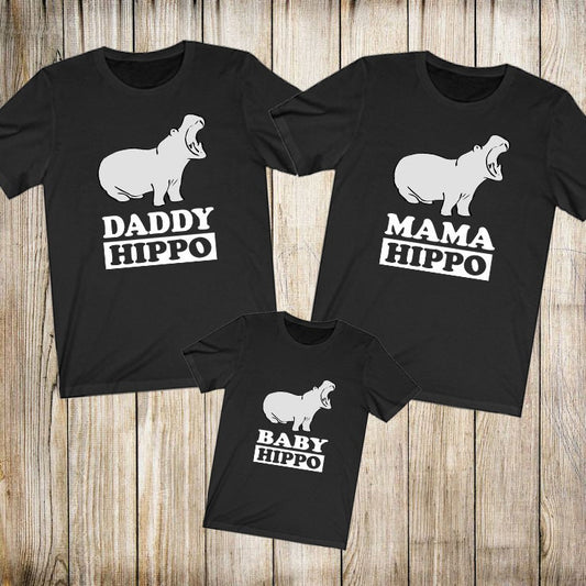 Hippo Family Matching T-Shirts - hippo family print design