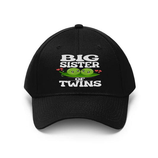 Big sister of twins embroidered peas in a pod twill hat