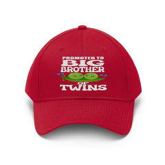 Promoted to big brother of twins embroidered peas twill hat