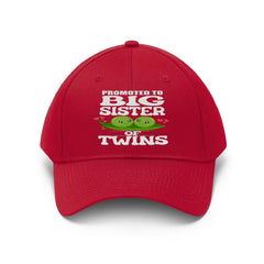 Promoted to big sister of twins embroidered peas twill hat