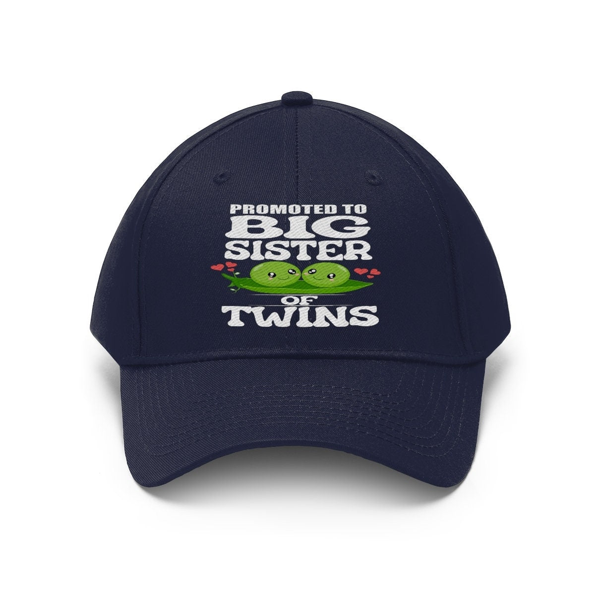 Promoted To Big Sister Of Twins Peas Gift Unisex Twill Hat Image 1